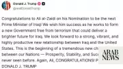 Trump Congratulates Iraq PM-Designate, Hails New Chapter with US