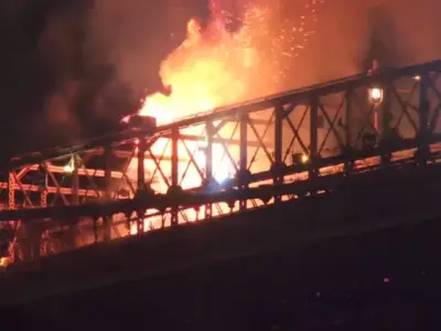 Fire Erupts on Brooklyn Bridge During Macy's July 4th Fireworks